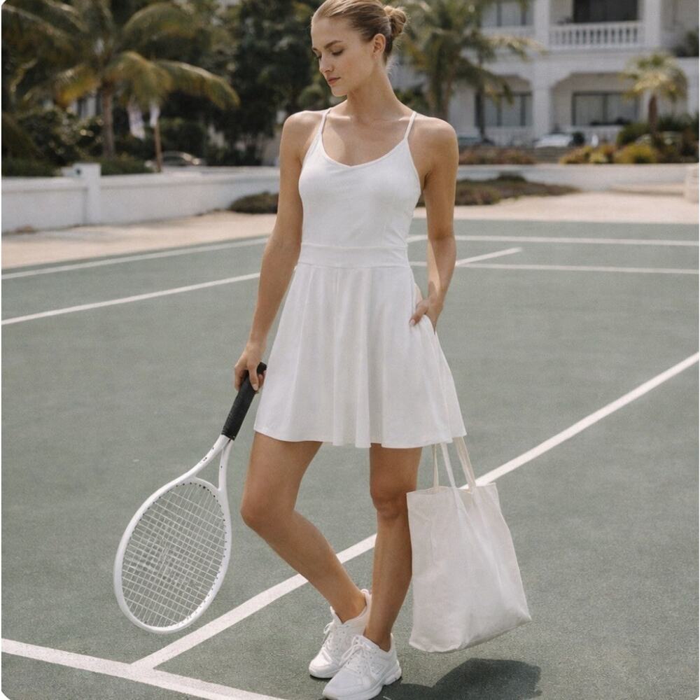 EUC White Tommy Bahama Sz M Raquet/Paddle Built In Bra Skort Pocket Adj Straps